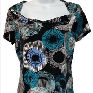 East 5th Petite Small Ladies Multicolor Short Sleeve square neck Blouse